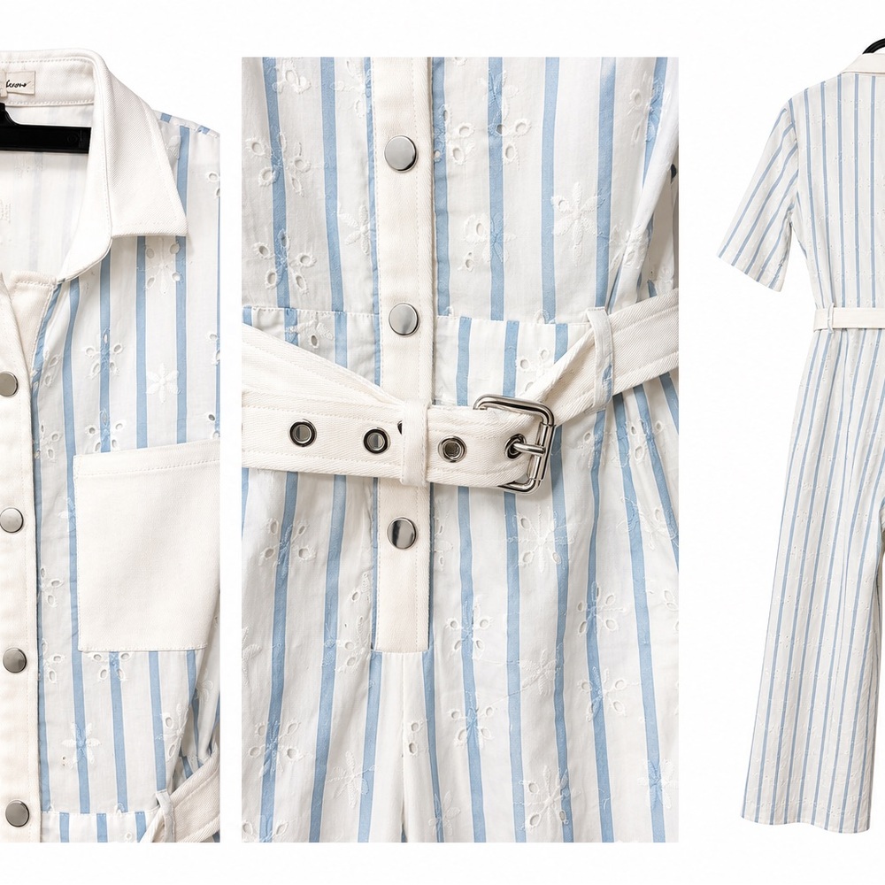 For Love and Lemons eyelet blue striped jumpsuit